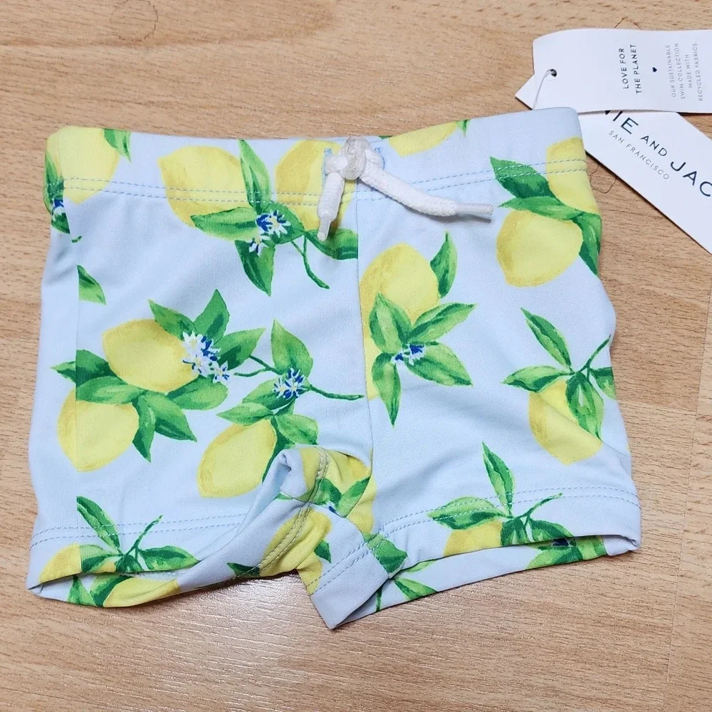 NWT Janie & Jack Lemon Baby Swim Shorts‎ size 0-3 months.
